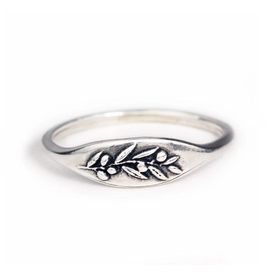 Silver Olive Branch Signet Ring