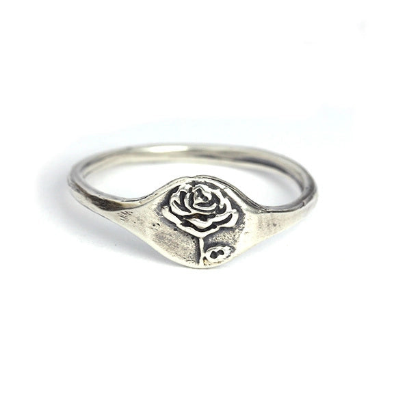 Silver Rose Signet Ring