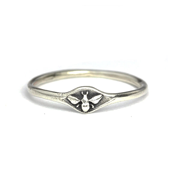 Silver Small Bee Signet Ring