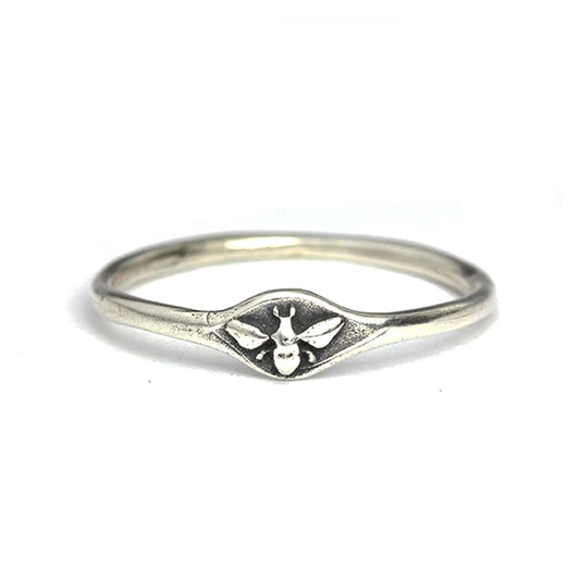 Silver Small Bee Signet Ring