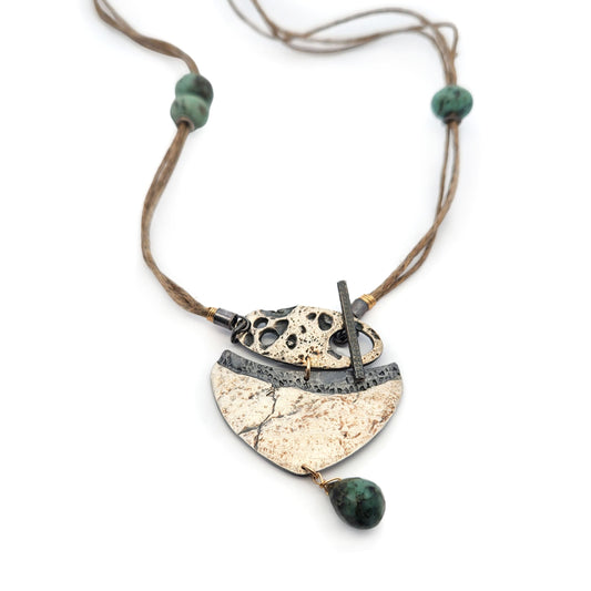 Organic Textured Sterling Silver & Emerald Necklace