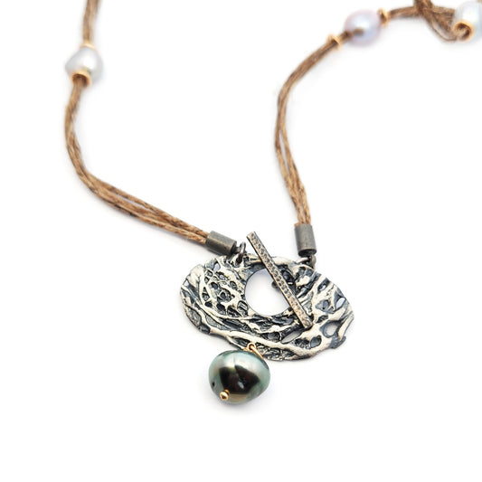 Organic Textured Sterling Silver & Pearl Necklace