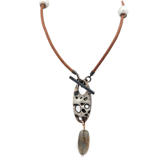 Organic Textured Labradorite & Pearl Necklace