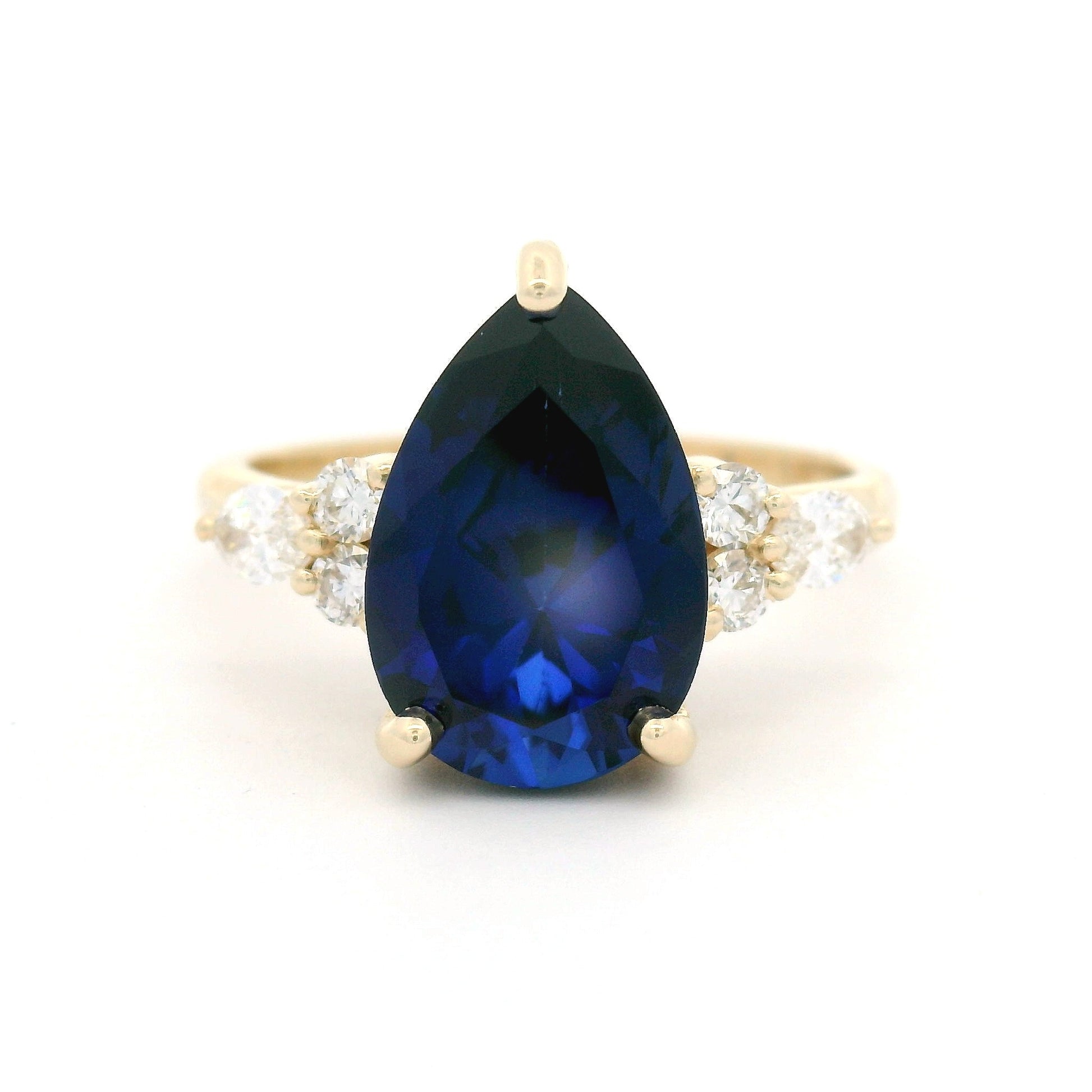 10k Yellow Engagement Ring with 3.7ct Lab-Grown Blue Sapphire and Accent Lab Diamonds