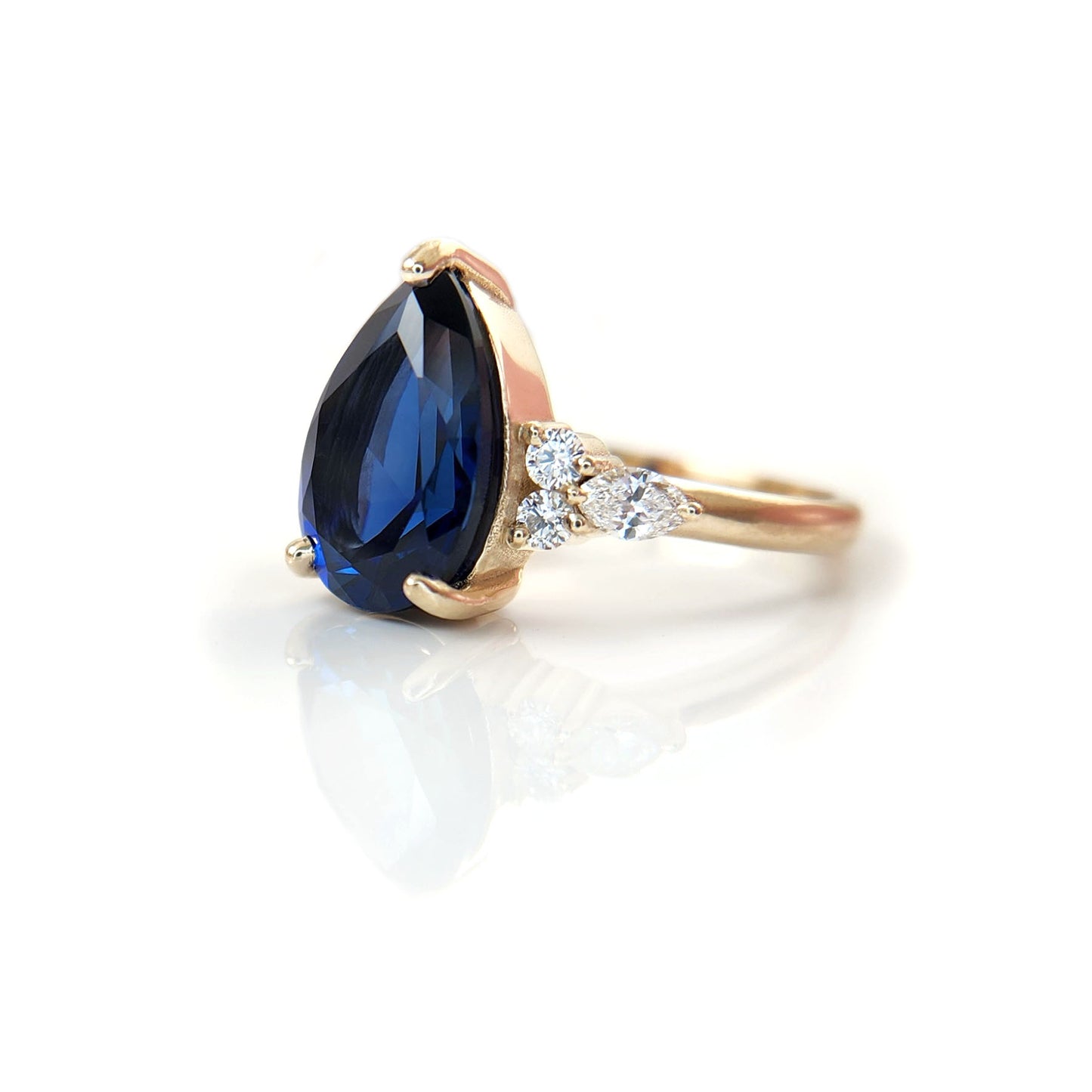 10k Yellow Engagement Ring with 3.70ct Lab-Grown Blue Sapphire and Accent Lab Diamonds