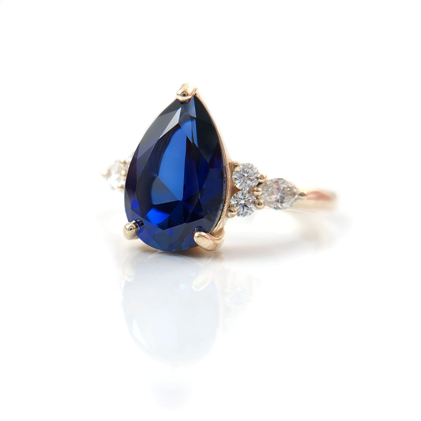 10k Yellow Engagement Ring with 3.70ct Lab-Grown Blue Sapphire and Accent Lab Diamonds