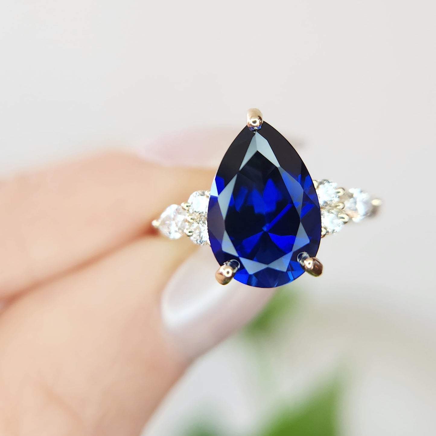 10k Yellow Engagement Ring with 3.70ct Lab-Grown Blue Sapphire and Accent Lab Diamonds