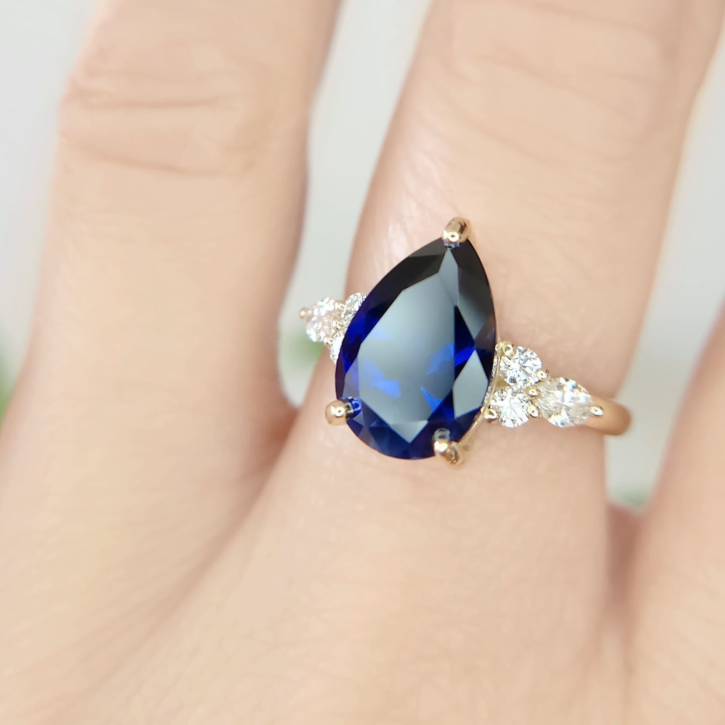 10k Yellow Engagement Ring with 3.70ct Lab-Grown Blue Sapphire and Accent Lab Diamonds