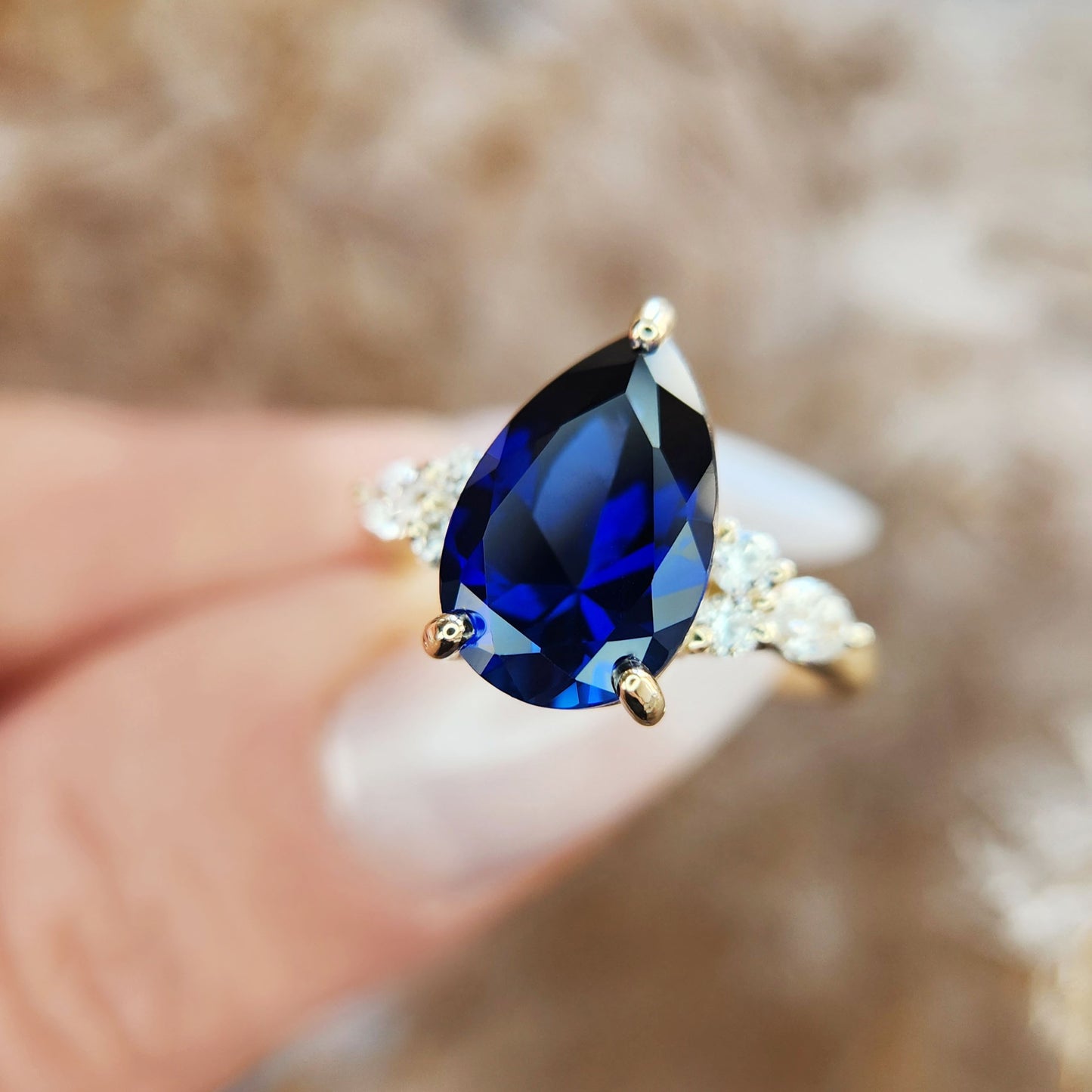 10k Yellow Engagement Ring with 3.70ct Lab-Grown Blue Sapphire and Accent Lab Diamonds