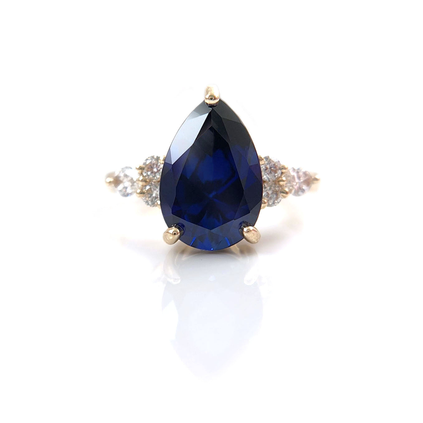 10k Yellow Engagement Ring with 3.70ct Lab-Grown Blue Sapphire and Accent Lab Diamonds