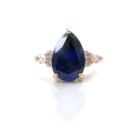10k Yellow Engagement Ring with 3.70ct Lab-Grown Blue Sapphire and Accent Lab Diamonds