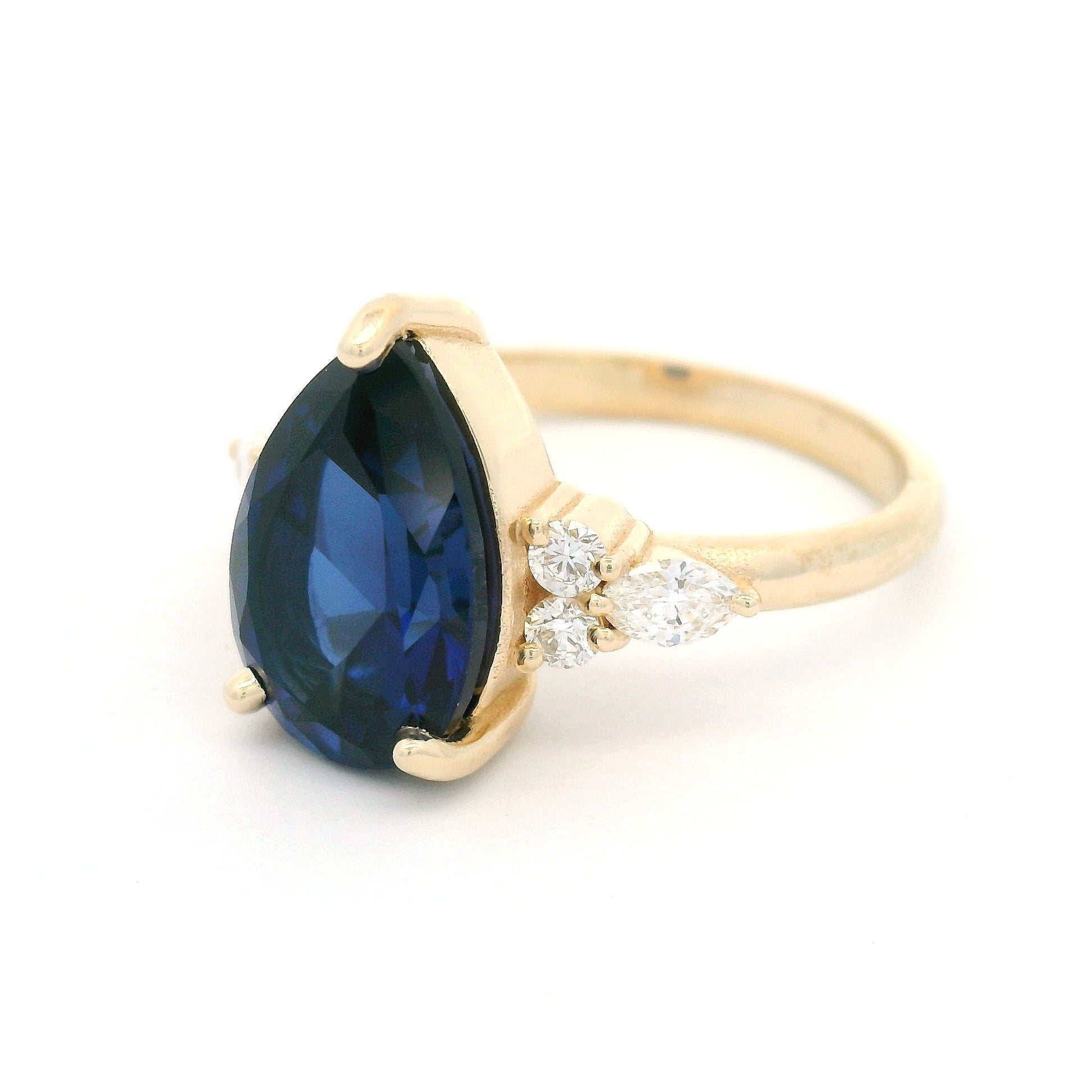 10k Yellow Engagement Ring with 3.7ct Lab-Grown Blue Sapphire and Accent Lab Diamonds