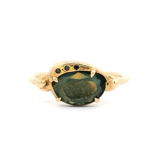 10k Yellow Ring with 0.81ct Green Spinel and Accent Black Diamonds