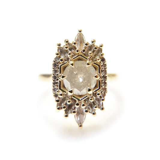 10k Yellow Halo Engagement Ring with 1.08ct Grey Rose-Cut Diamond