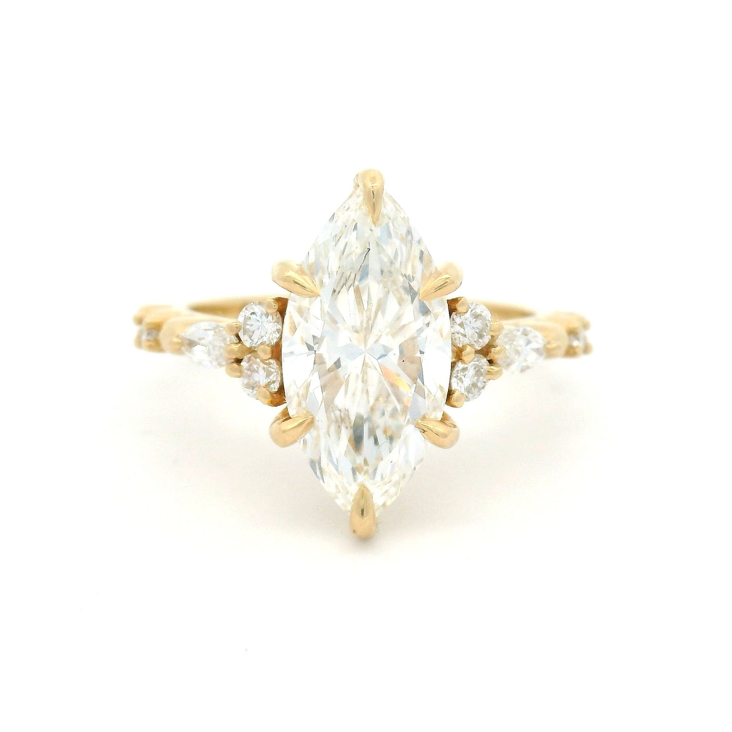 4k Yellow Engagement Ring with 2.7ct Lab-Grown Marquise Diamond and Accent Lab Diamonds