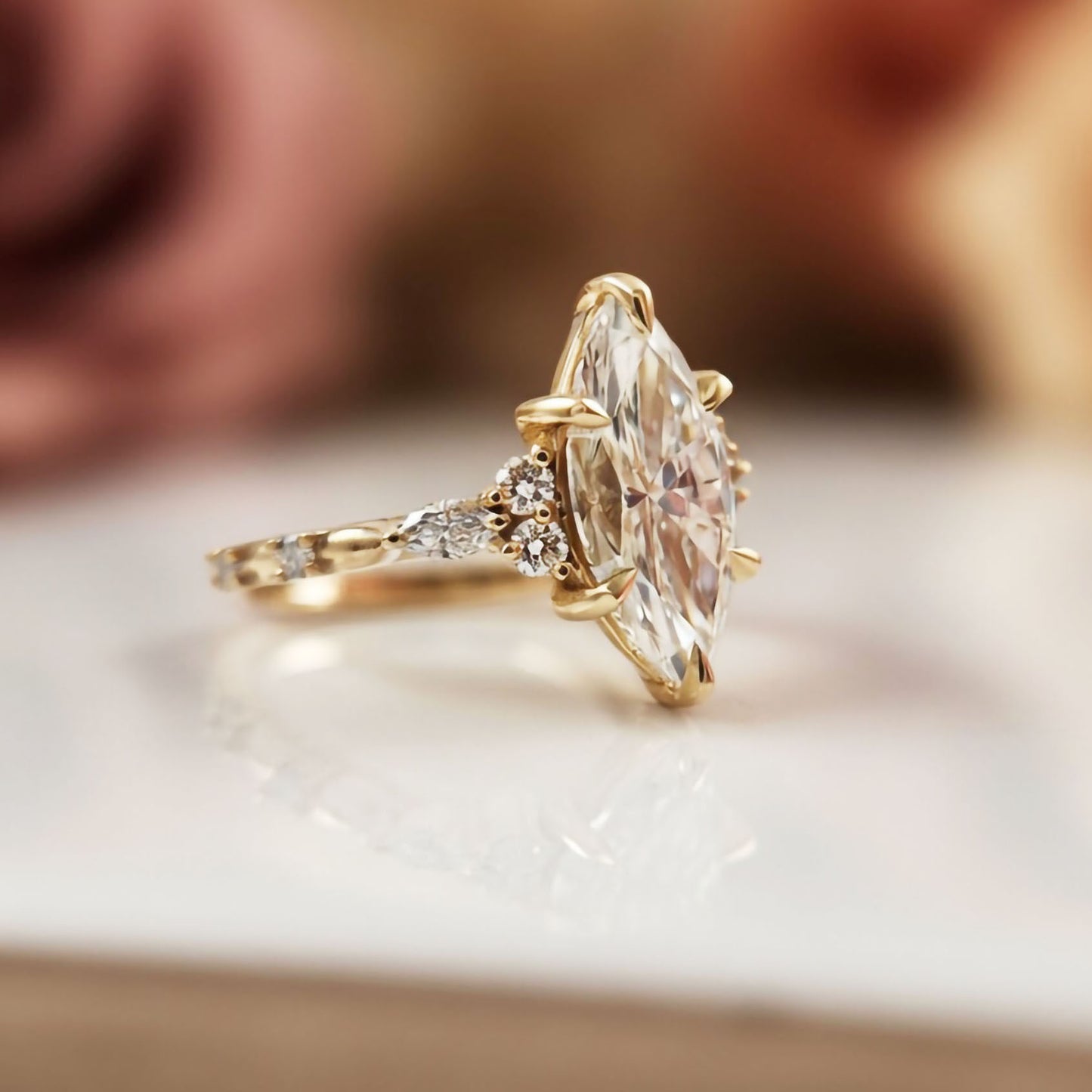 14k Yellow Engagement Ring with 2.70ct Lab-Grown Marquise Diamond and Accent Lab Diamonds