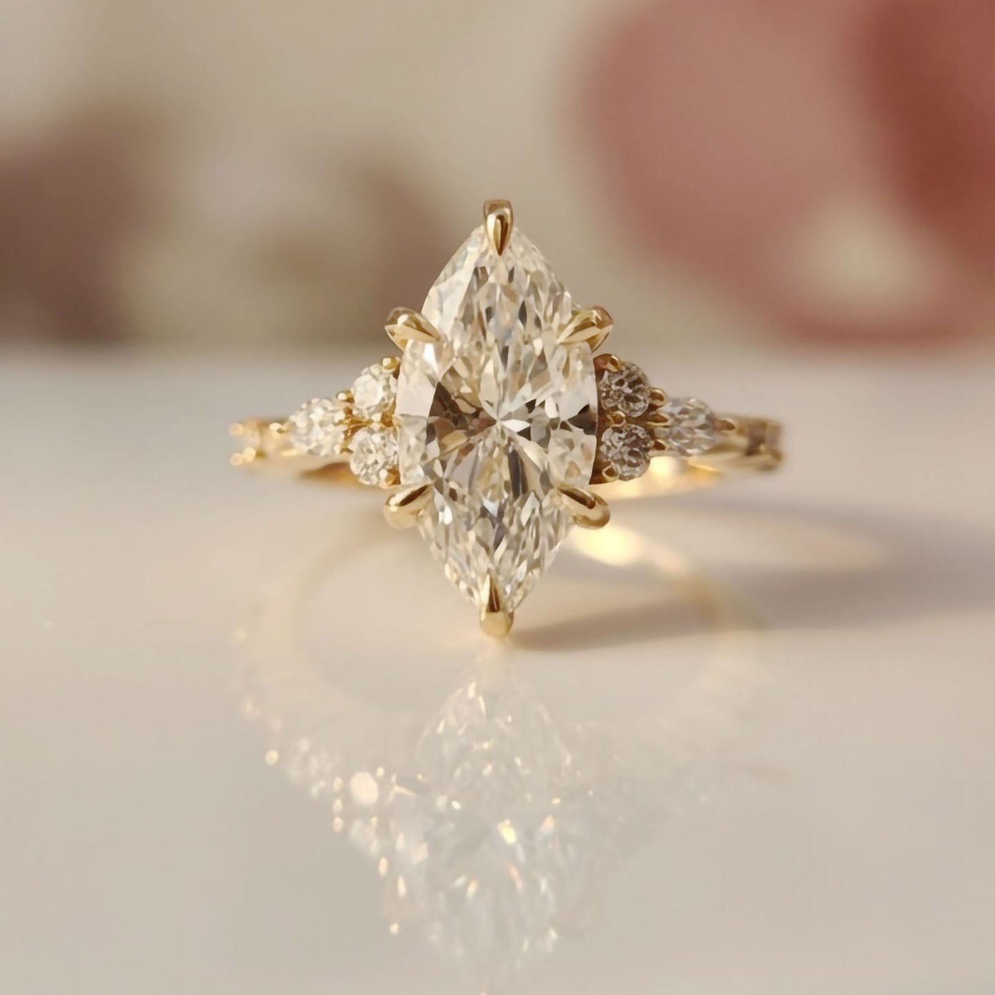 14k Yellow Engagement Ring with 2.70ct Lab-Grown Marquise Diamond and Accent Lab Diamonds