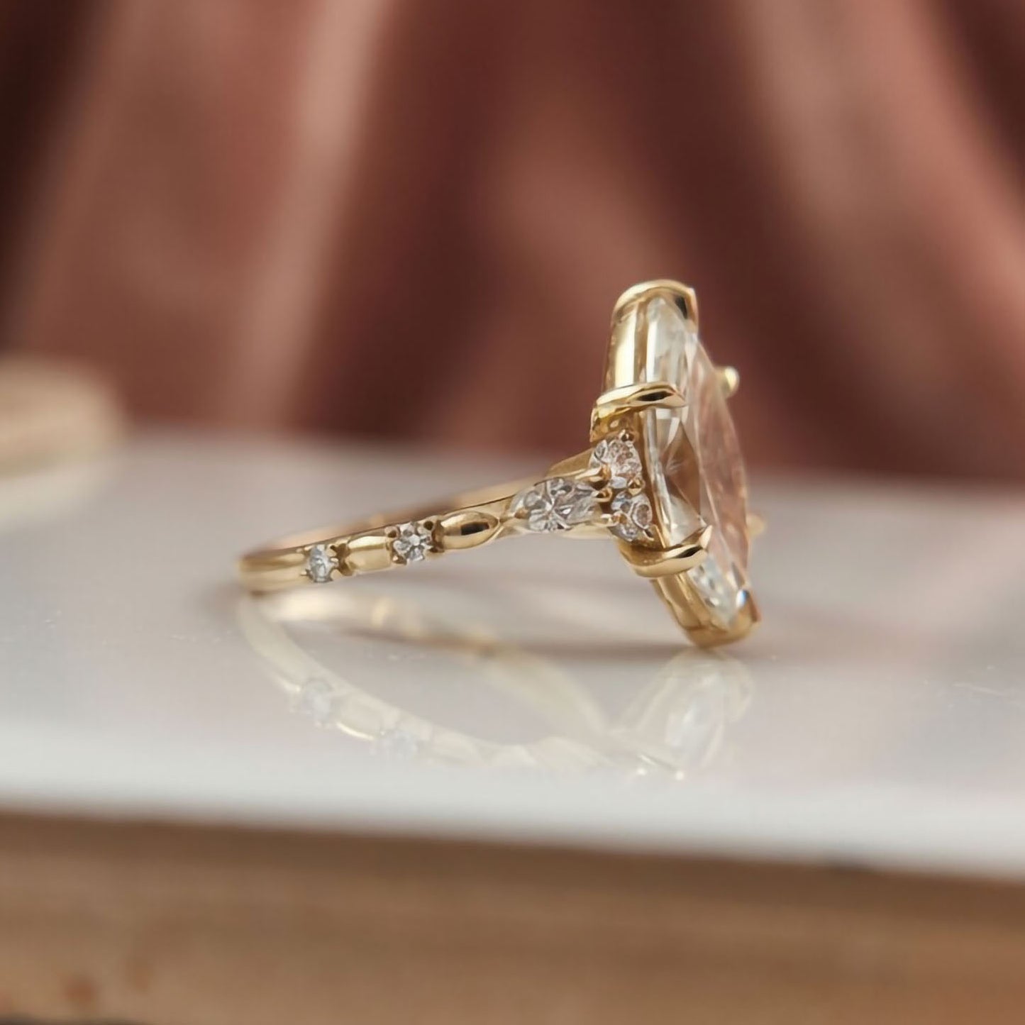 14k Yellow Engagement Ring with 2.70ct Lab-Grown Marquise Diamond and Accent Lab Diamonds