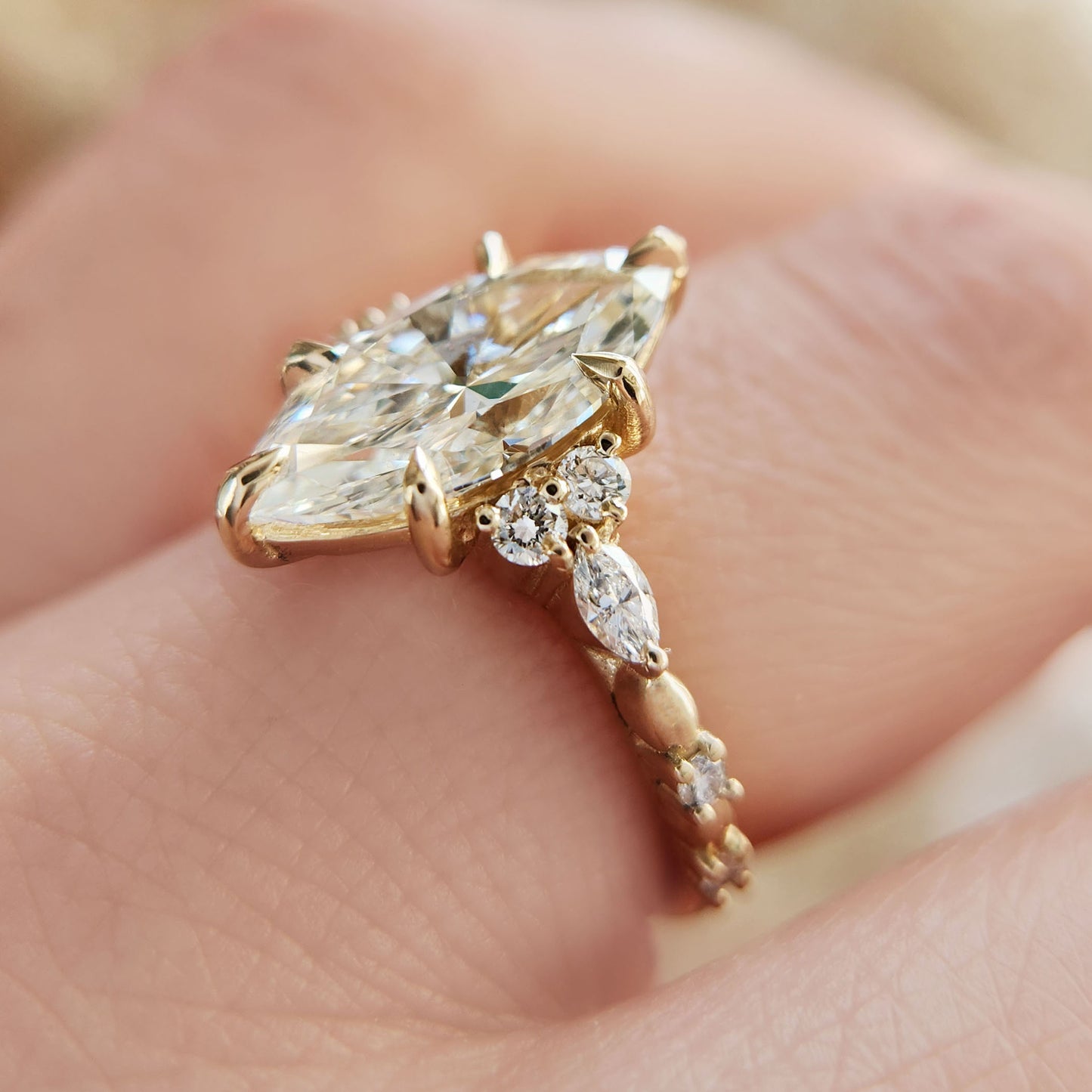 14k Yellow Engagement Ring with 2.70ct Lab-Grown Marquise Diamond and Accent Lab Diamonds
