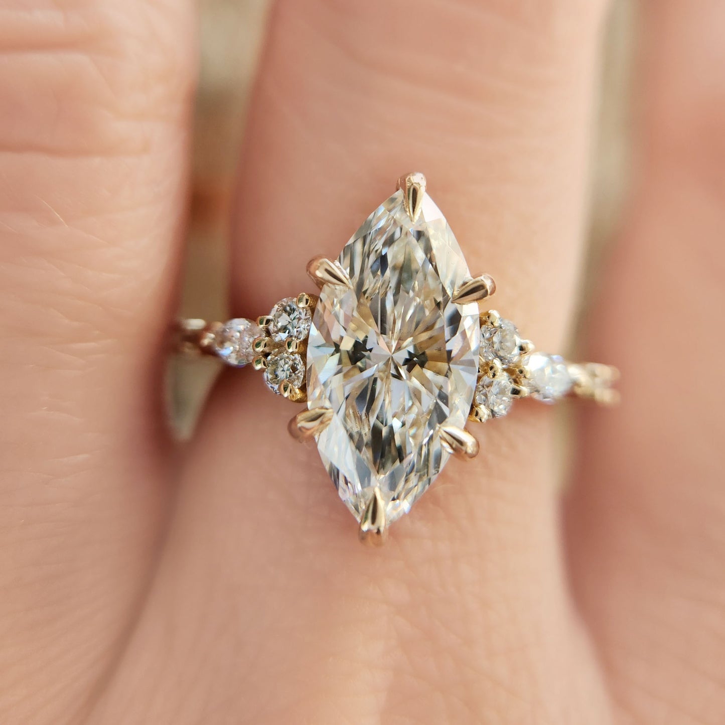 14k Yellow Engagement Ring with 2.70ct Lab-Grown Marquise Diamond and Accent Lab Diamonds