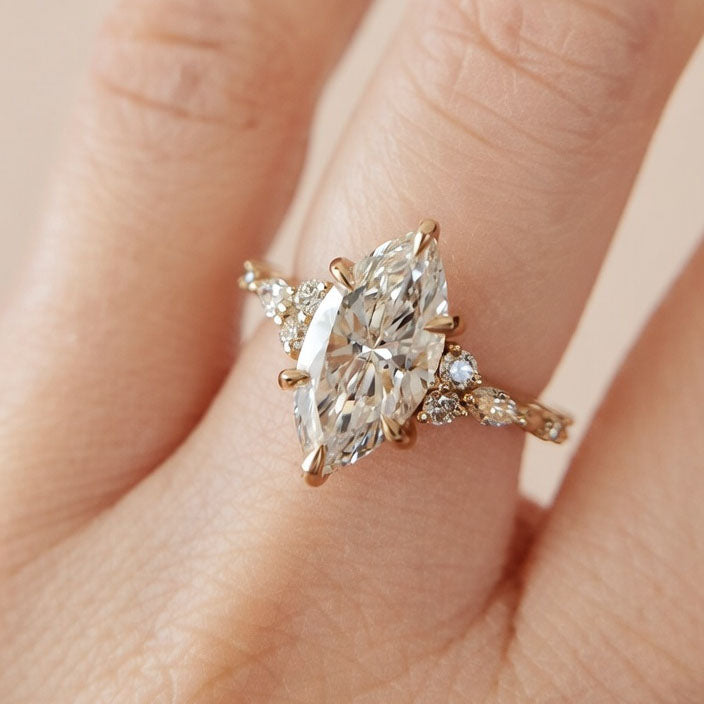 14k Yellow Engagement Ring with 2.70ct Lab-Grown Marquise Diamond and Accent Lab Diamonds