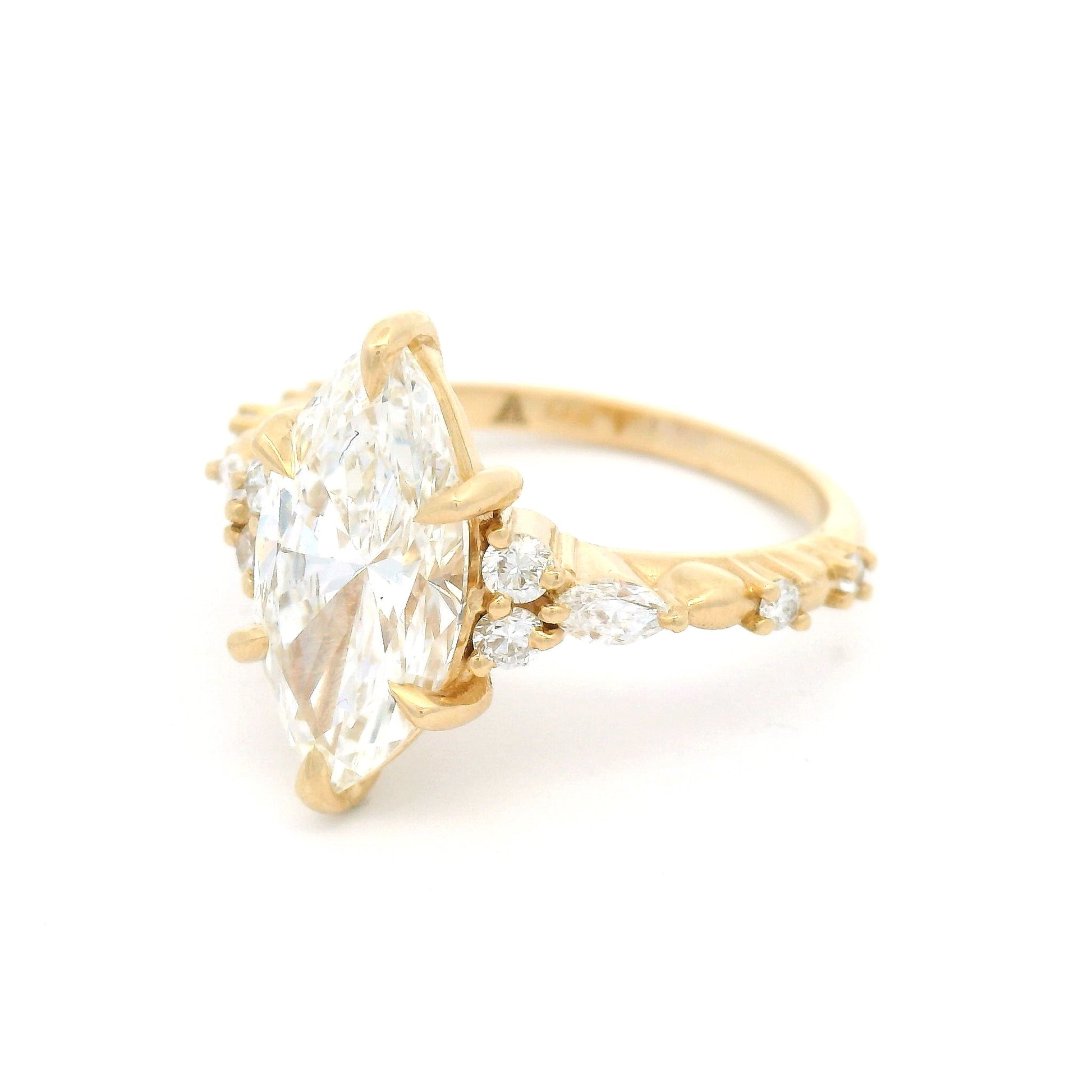 4k Yellow Engagement Ring with 2.7ct Lab-Grown Marquise Diamond and Accent Lab Diamonds