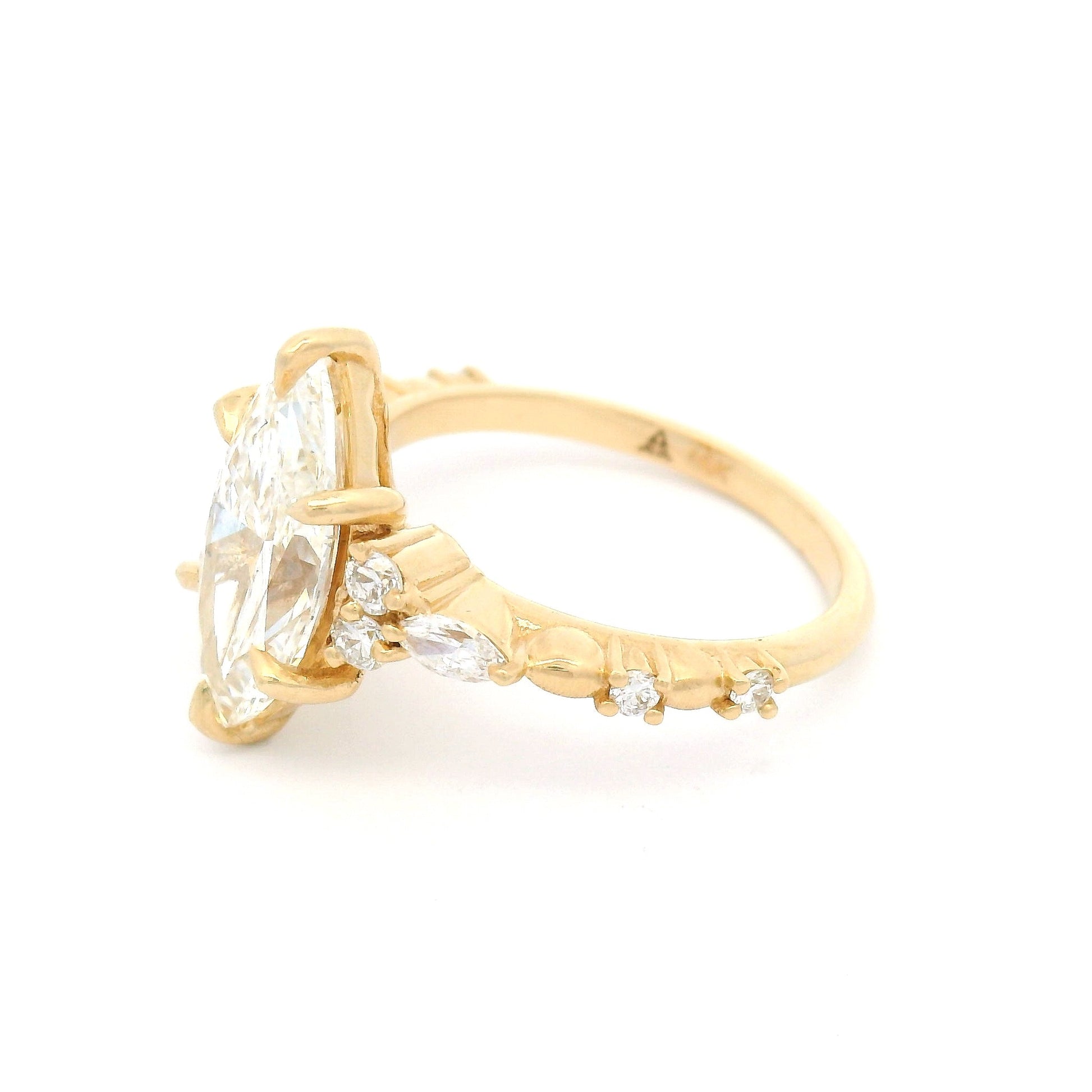 4k Yellow Engagement Ring with 2.7ct Lab-Grown Marquise Diamond and Accent Lab Diamonds