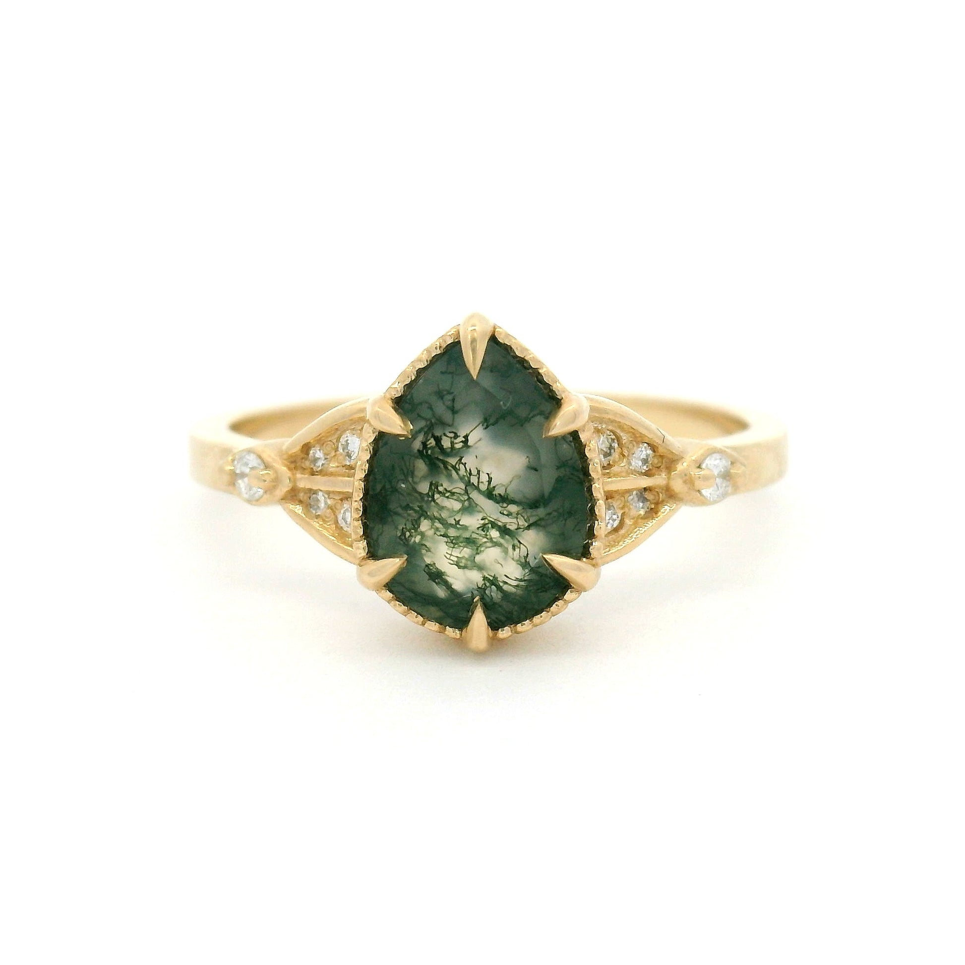 10k Yellow Ring with 1.1ct Moss Agate and Accent Lab-Grown Diamonds