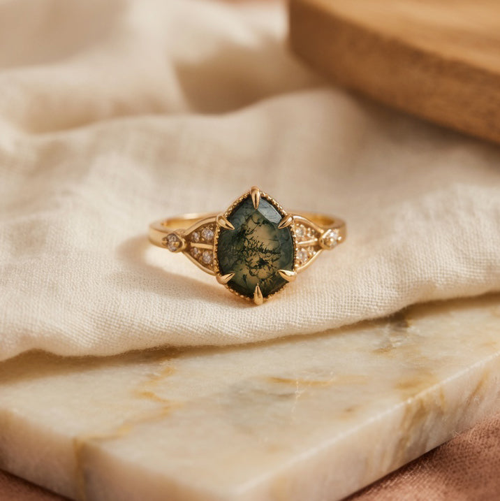 10k Yellow Ring with 1.1ct Moss Agate and Accent Lab-Grown Diamonds