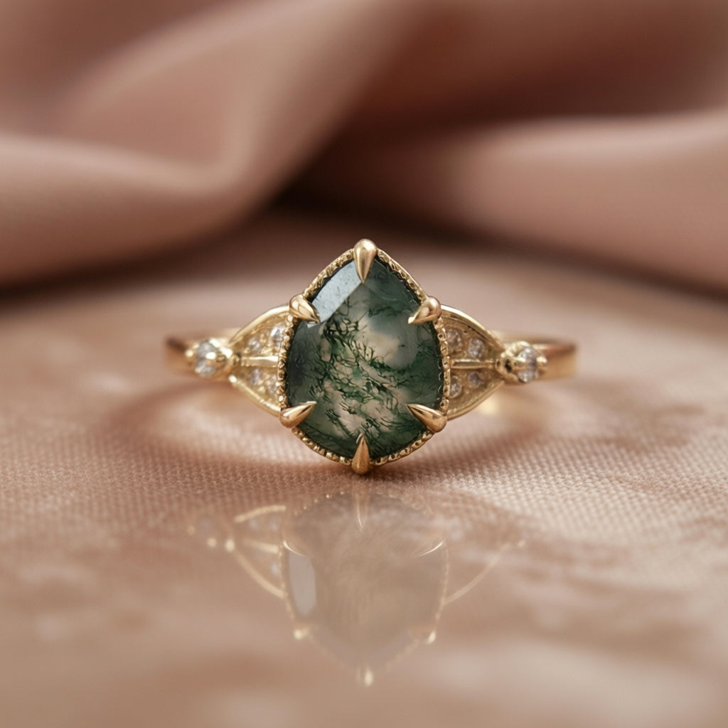 10k Yellow Ring with 1.1ct Moss Agate and Accent Lab-Grown Diamonds