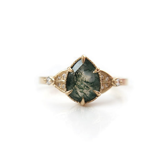 10k Yellow Ring with 1.1ct Moss Agate and Accent Lab-Grown Diamonds