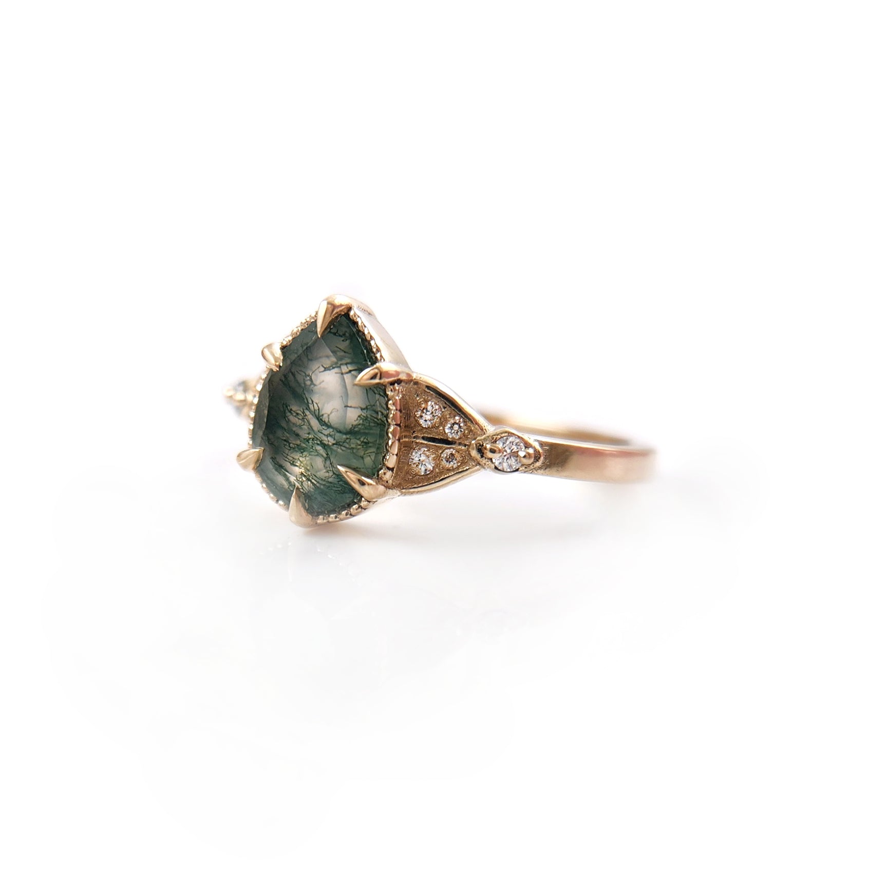 10k Yellow Ring with 1.1ct Moss Agate and Accent Lab-Grown Diamonds