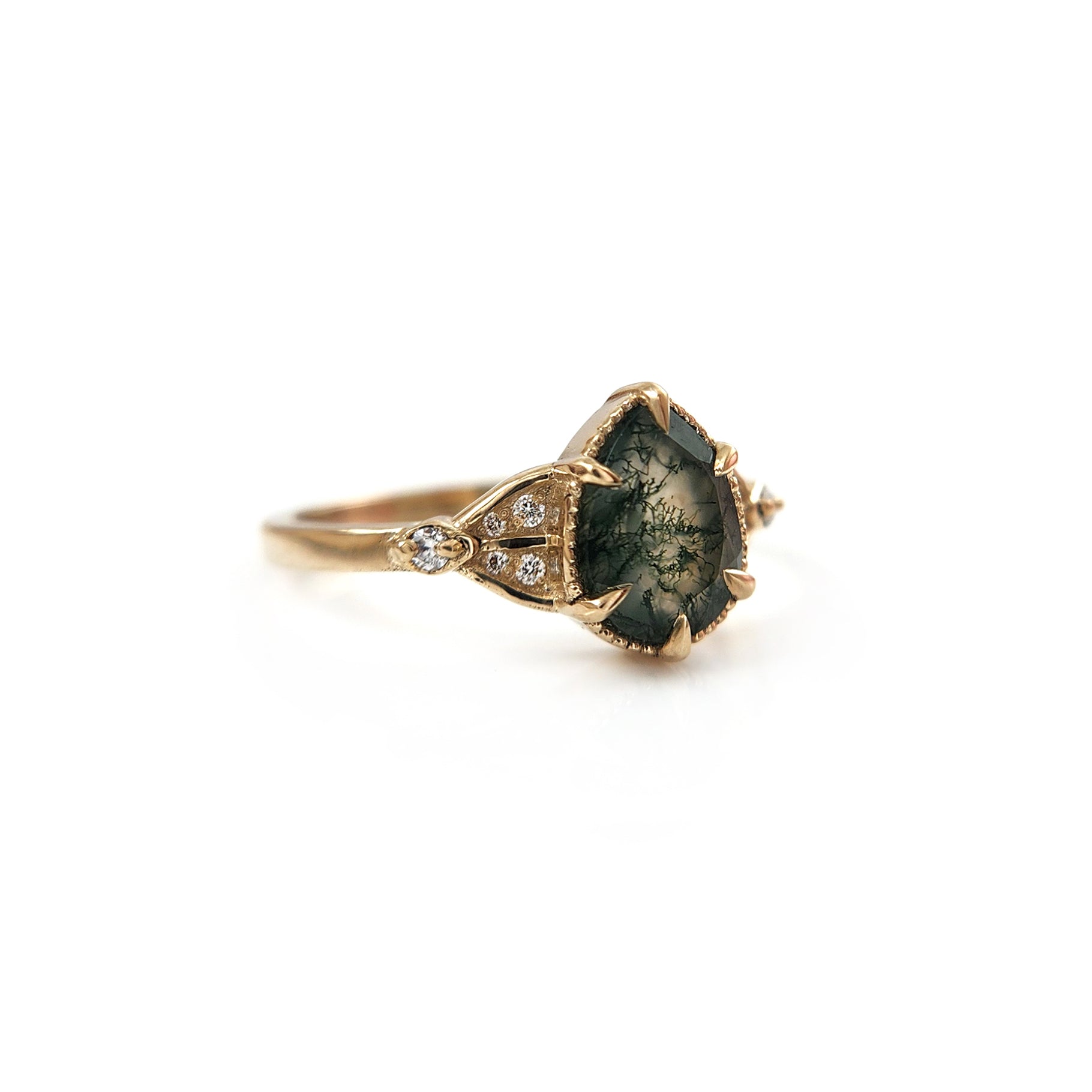 10k Yellow Ring with 1.1ct Moss Agate and Accent Lab-Grown Diamonds