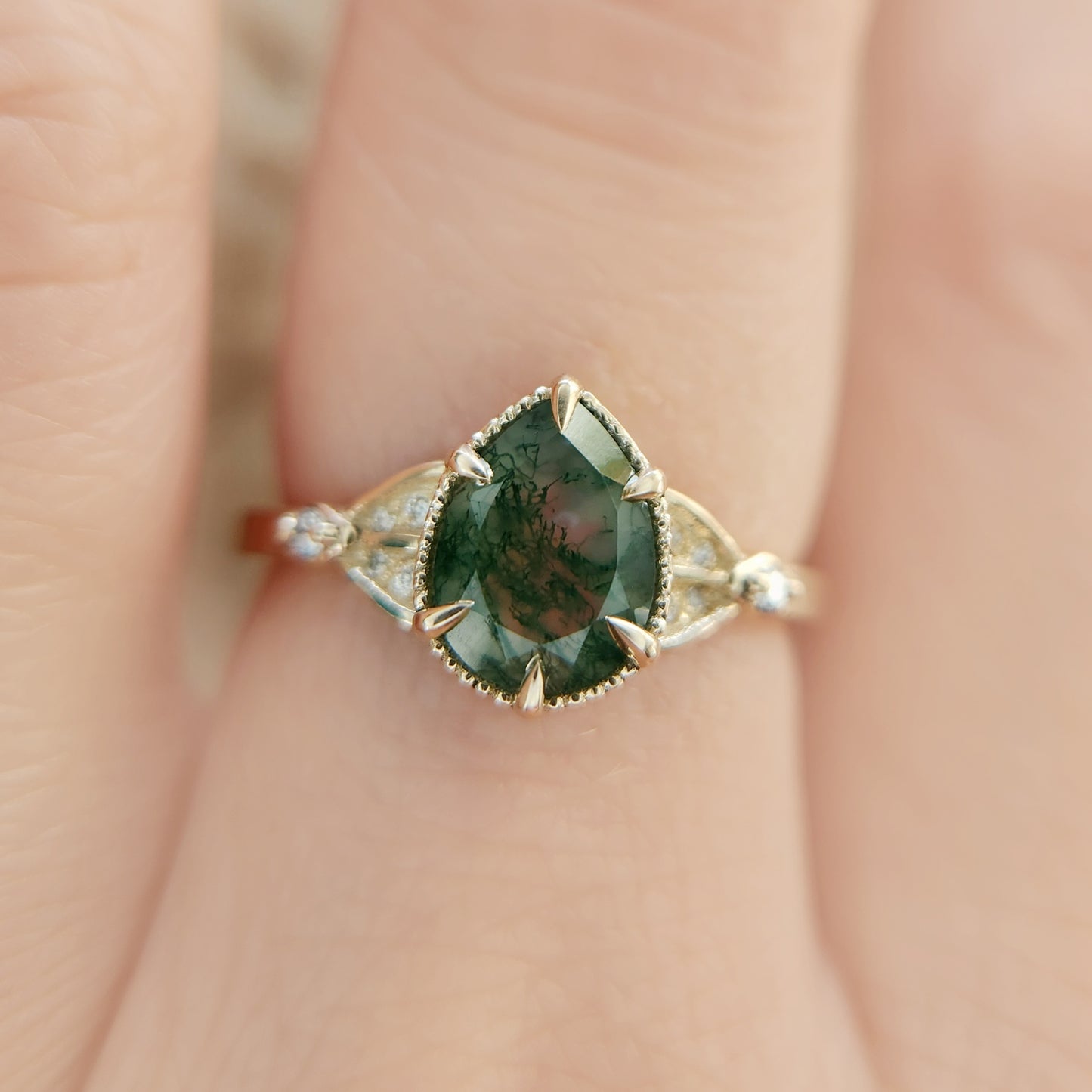 10k Yellow Ring with 1.1ct Moss Agate and Accent Lab-Grown Diamonds