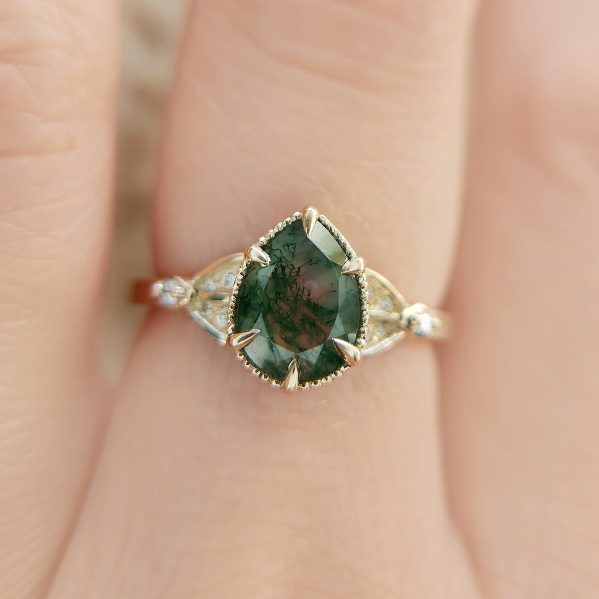 10k Yellow Ring with 1.1ct Moss Agate and Accent Lab-Grown Diamonds