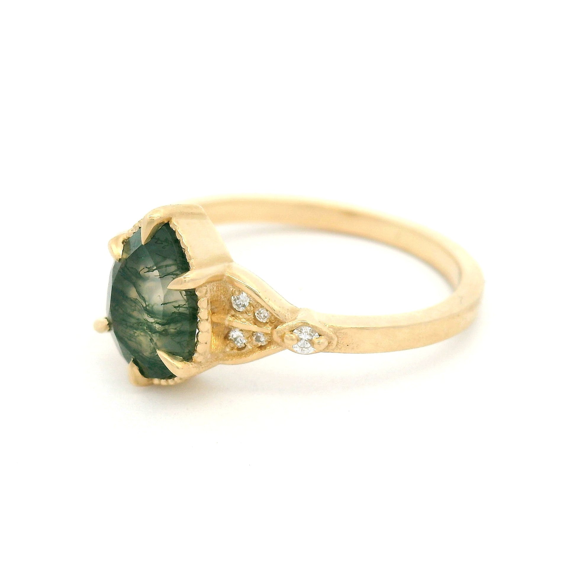 10k Yellow Ring with 1.1ct Moss Agate and Accent Lab-Grown Diamonds