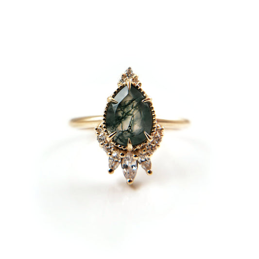 Moss Agate and Diamond Engagement Ring