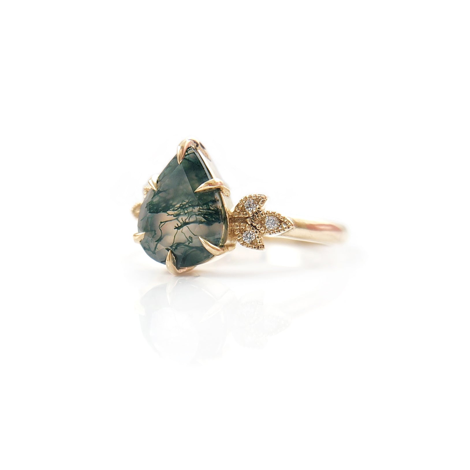 10k Yellow Ring with 1.6ct Moss Agate and Accent Lab-Grown Diamonds