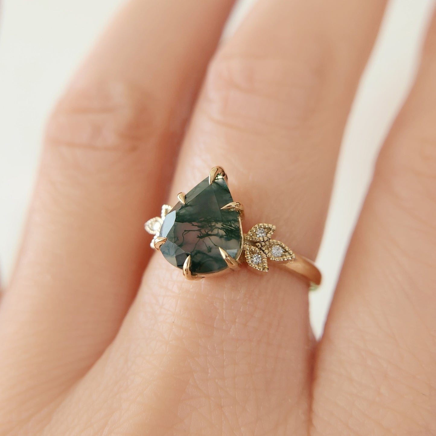 10k Yellow Ring with 1.6ct Moss Agate and Accent Lab-Grown Diamonds