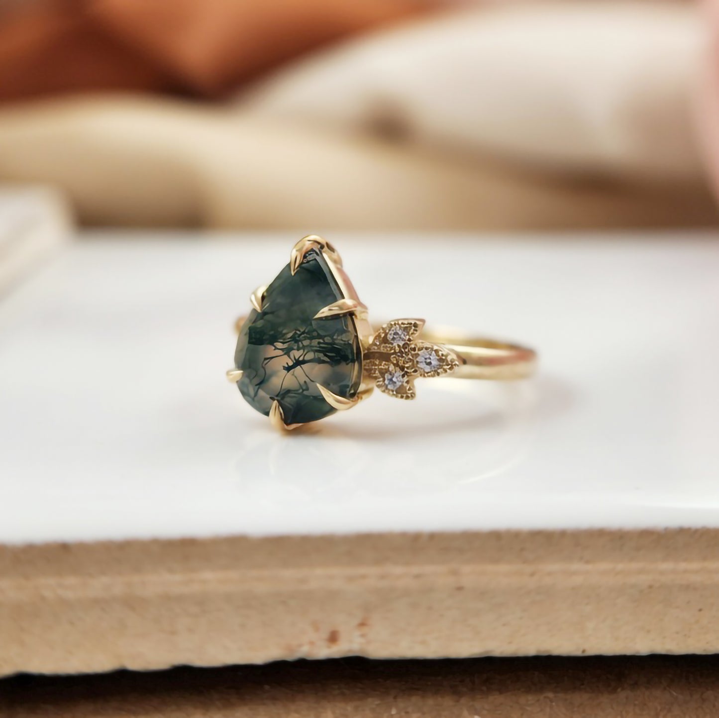 10k Yellow Ring with 1.6ct Moss Agate and Accent Lab-Grown Diamonds