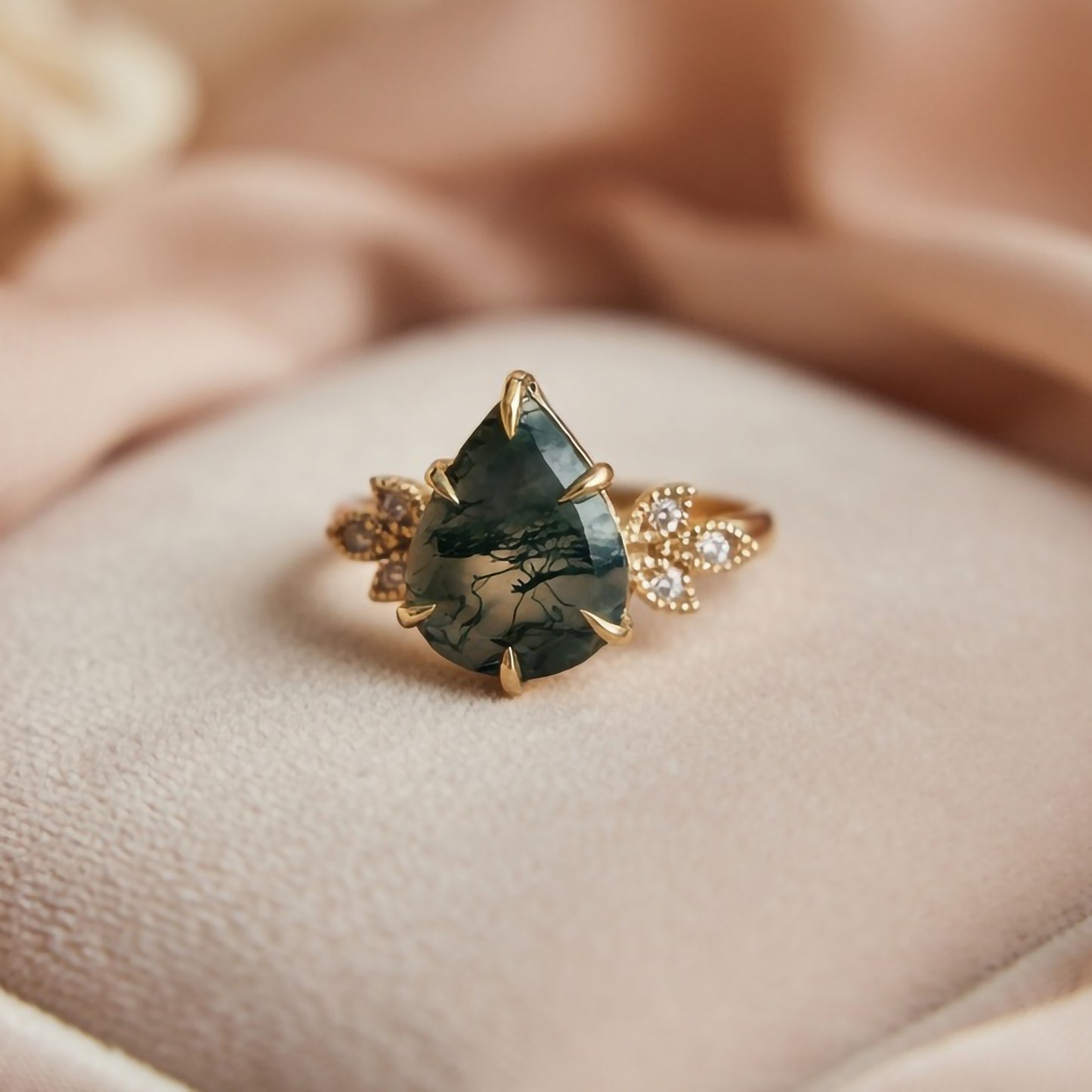 10k Yellow Ring with 1.6ct Moss Agate and Accent Lab-Grown Diamonds