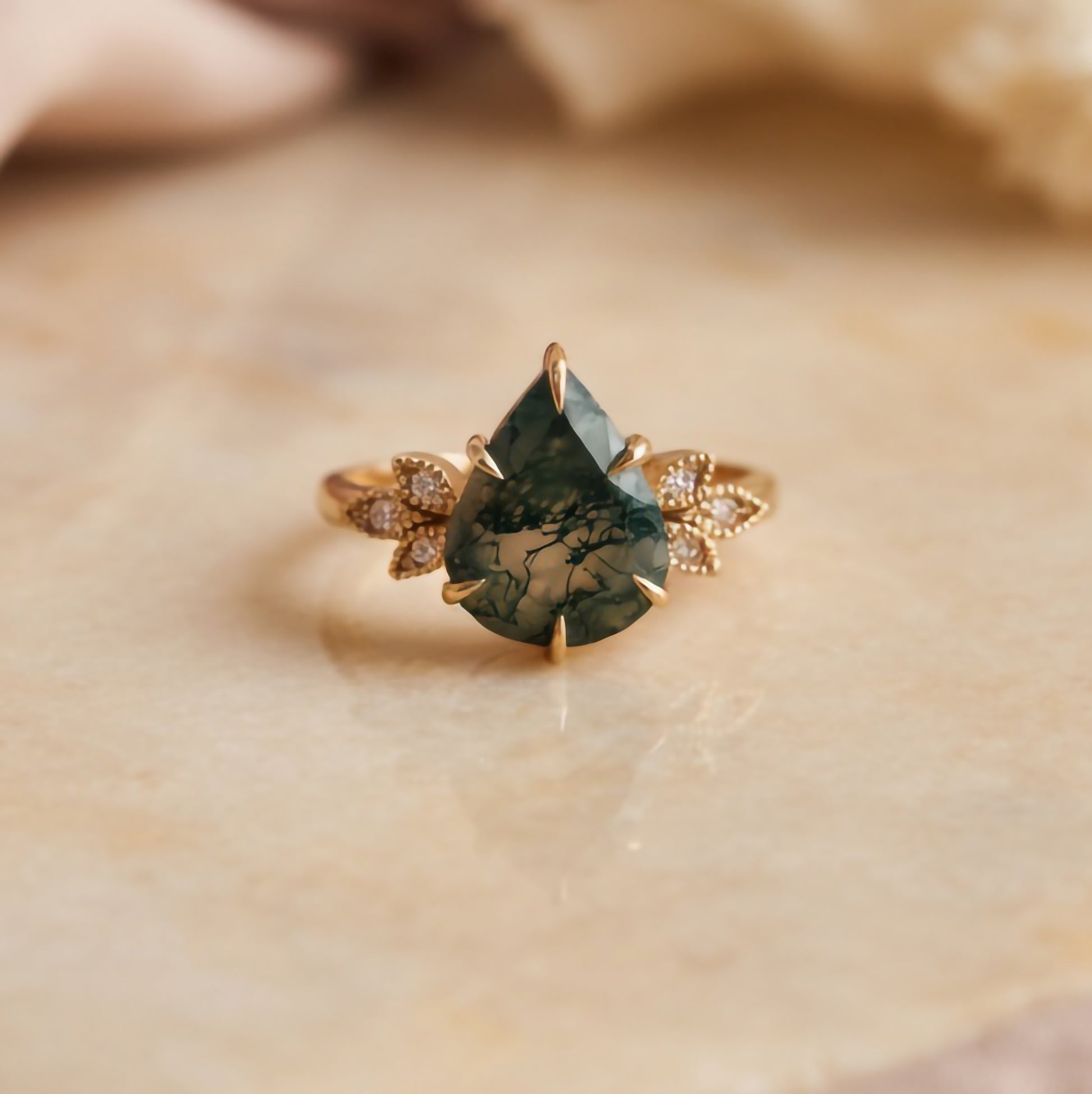 10k Yellow Ring with 1.6ct Moss Agate and Accent Lab-Grown Diamonds