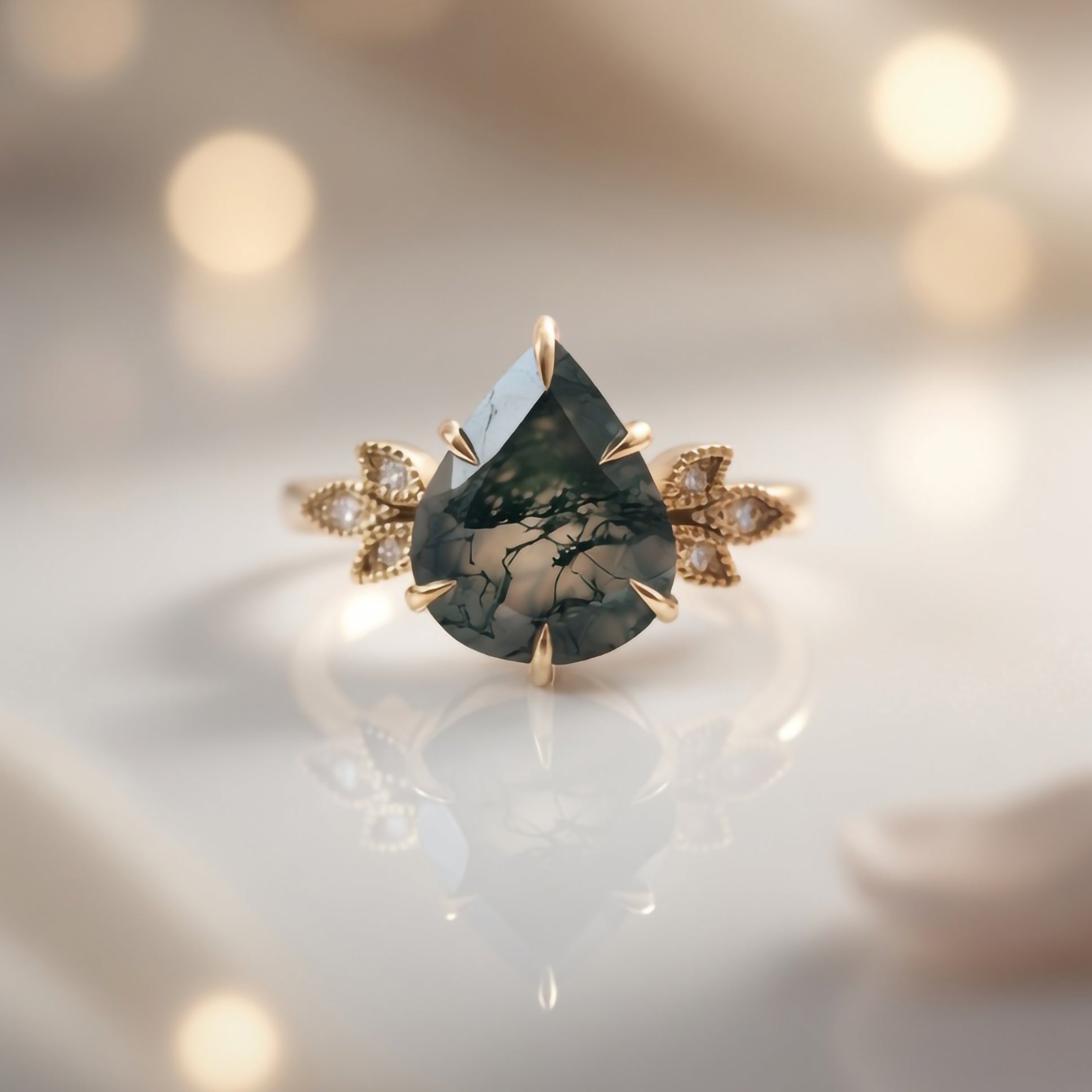 10k Yellow Ring with 1.6ct Moss Agate and Accent Lab-Grown Diamonds