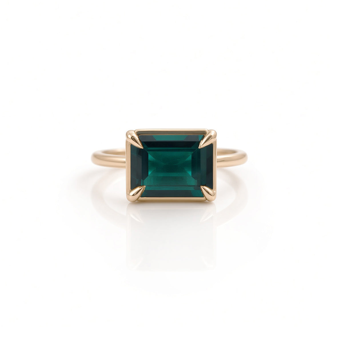 10k Yellow Gold Lab-Grown Emerald Horizontal Solitaire Ring