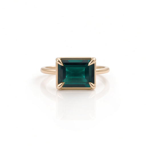 10k Yellow Gold Lab-Grown Emerald Horizontal Solitaire Ring