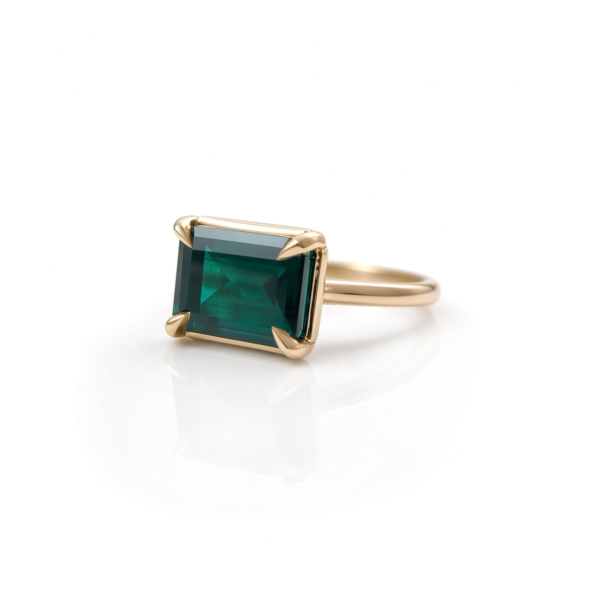 10k Yellow Gold Lab-Grown Emerald Horizontal Solitaire Ring