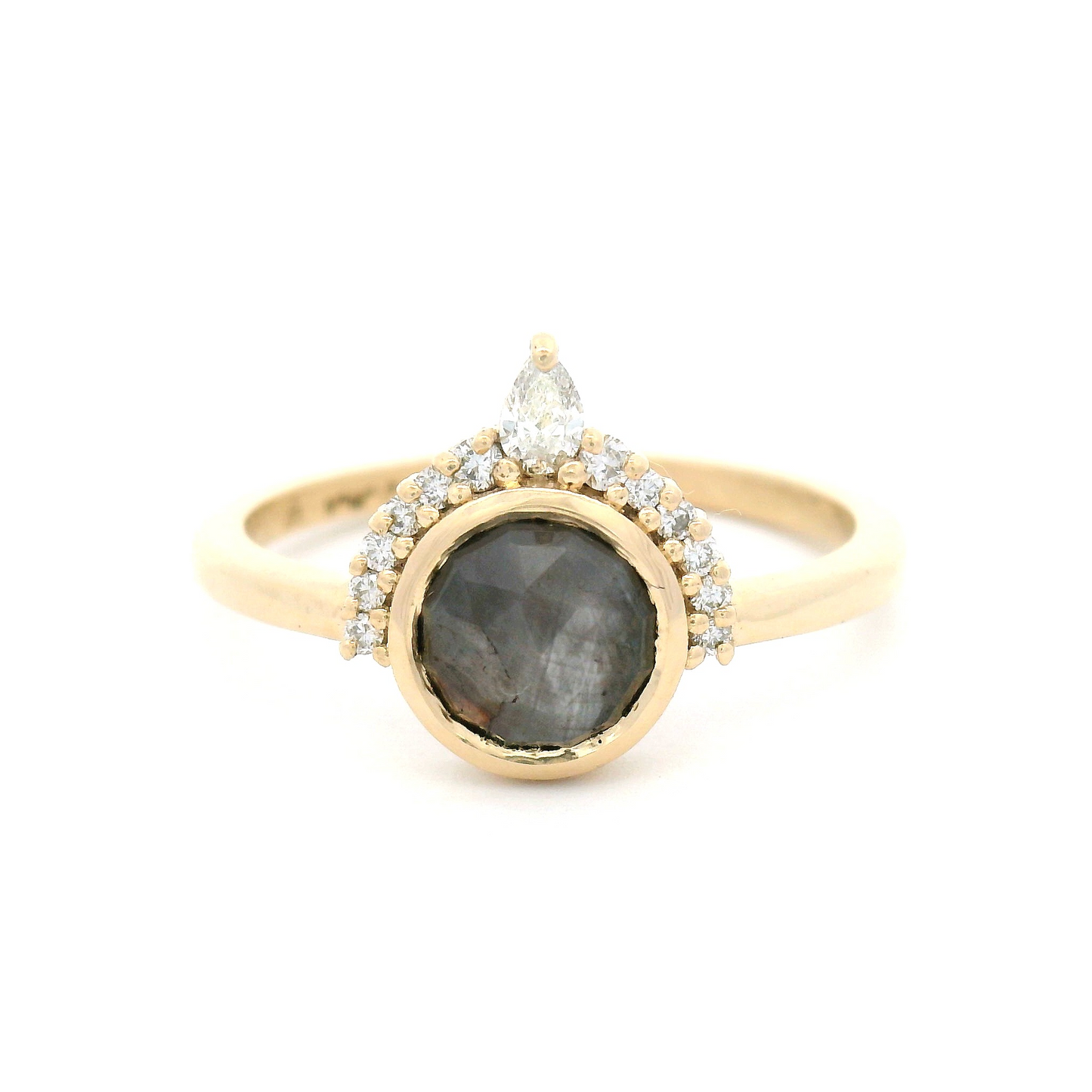 10k Yellow Ring with 1.3ct Lab-Grown Grey Rose-Cut Star Sapphire and Accent Lab Diamonds