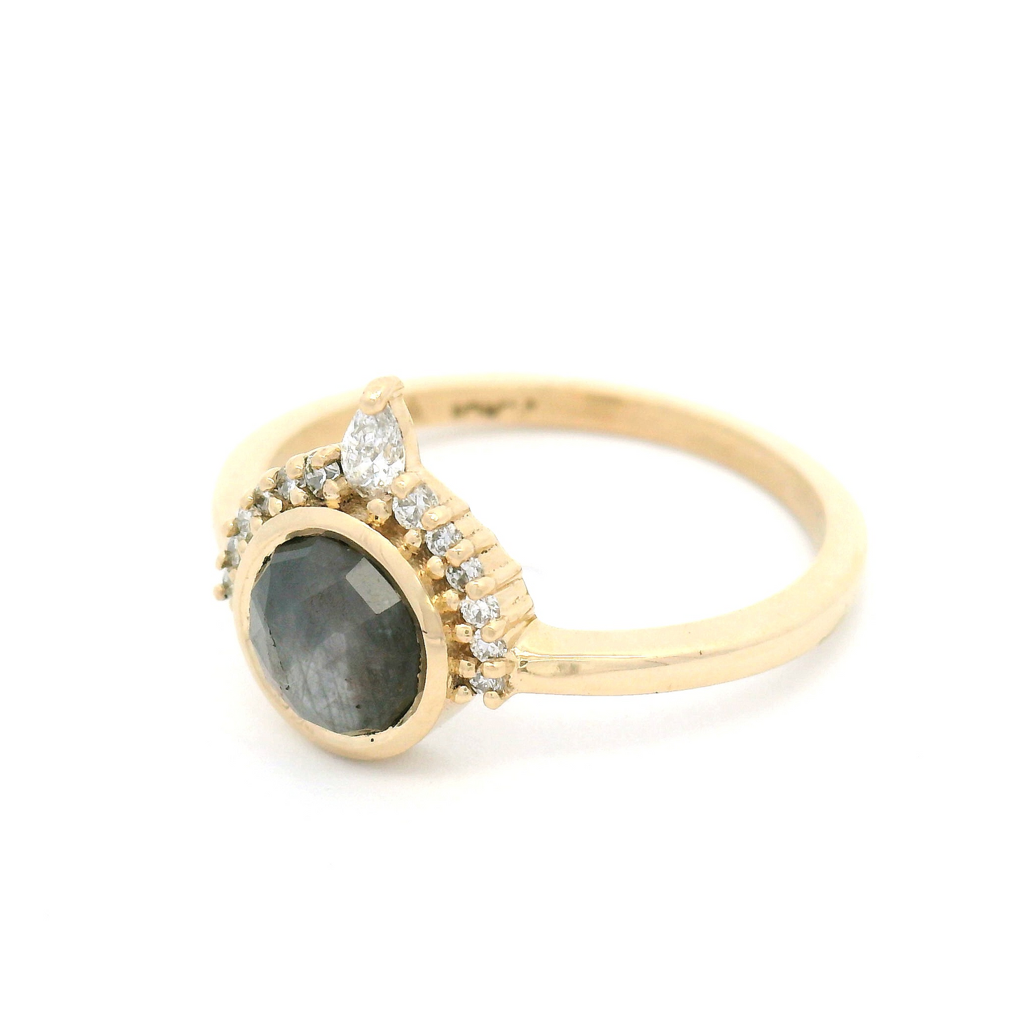 10k Yellow Ring with 1.3ct Lab-Grown Grey Rose-Cut Star Sapphire and Accent Lab Diamonds