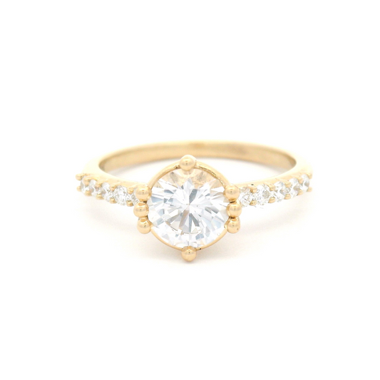 10k Yellow Engagement Ring with 1.2ct Lab-Grown White Sapphire and Accent Lab Diamonds