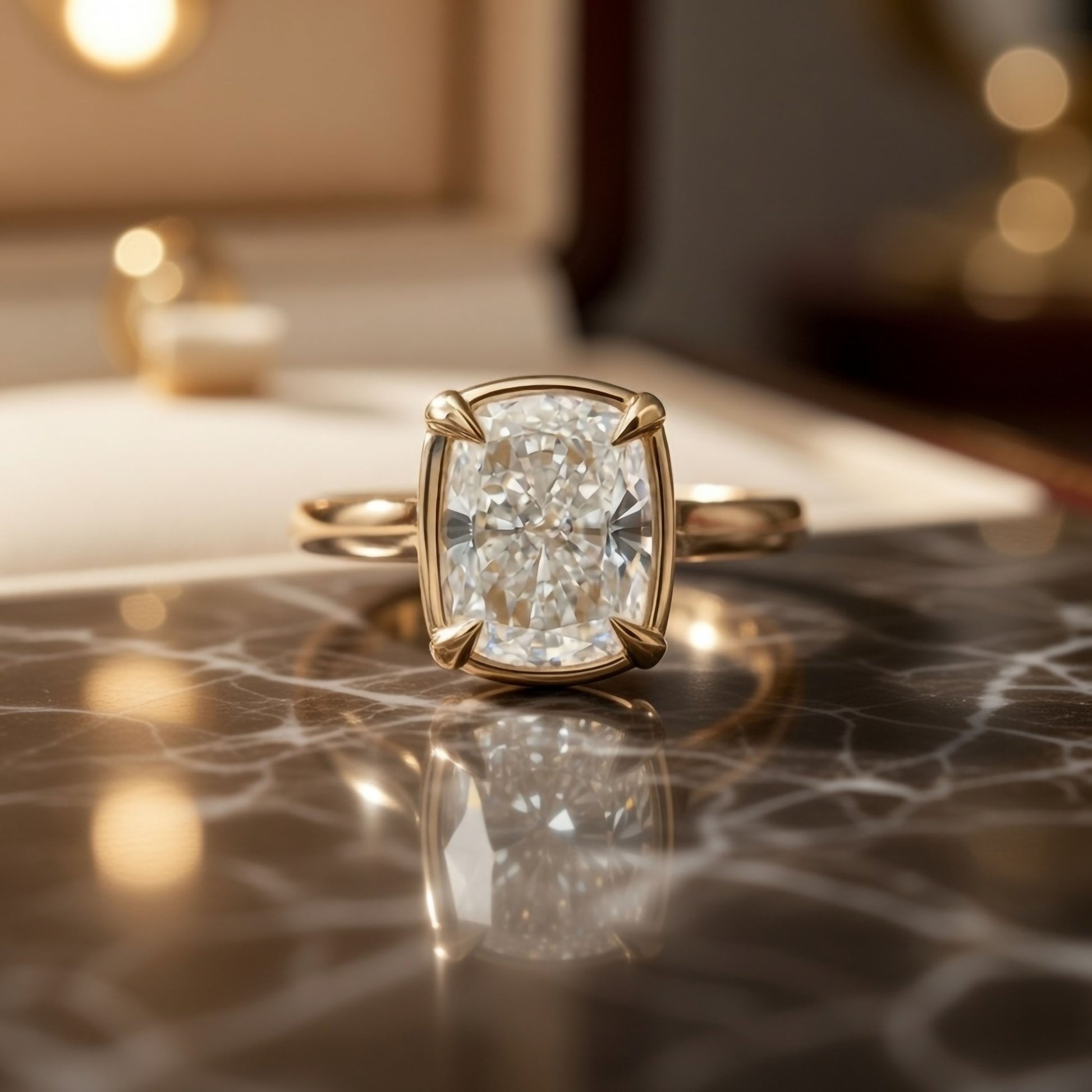 14k Yellow Solitaire with 2.09ct Lab-Grown Cushion-Cut Diamond